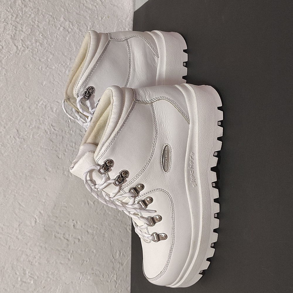 Skechers Shindigs Renegade Heart Women Size 9 Retro White Lace-up Boots Vintage - Picture 6 of 11